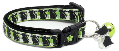 Glittering Black Cats on Plaid Breakaway Cat Collar