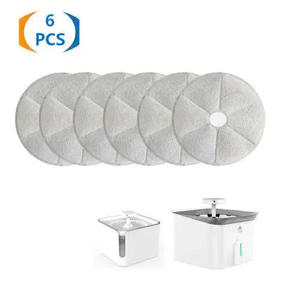 Set of six circular filters with a container on a white background