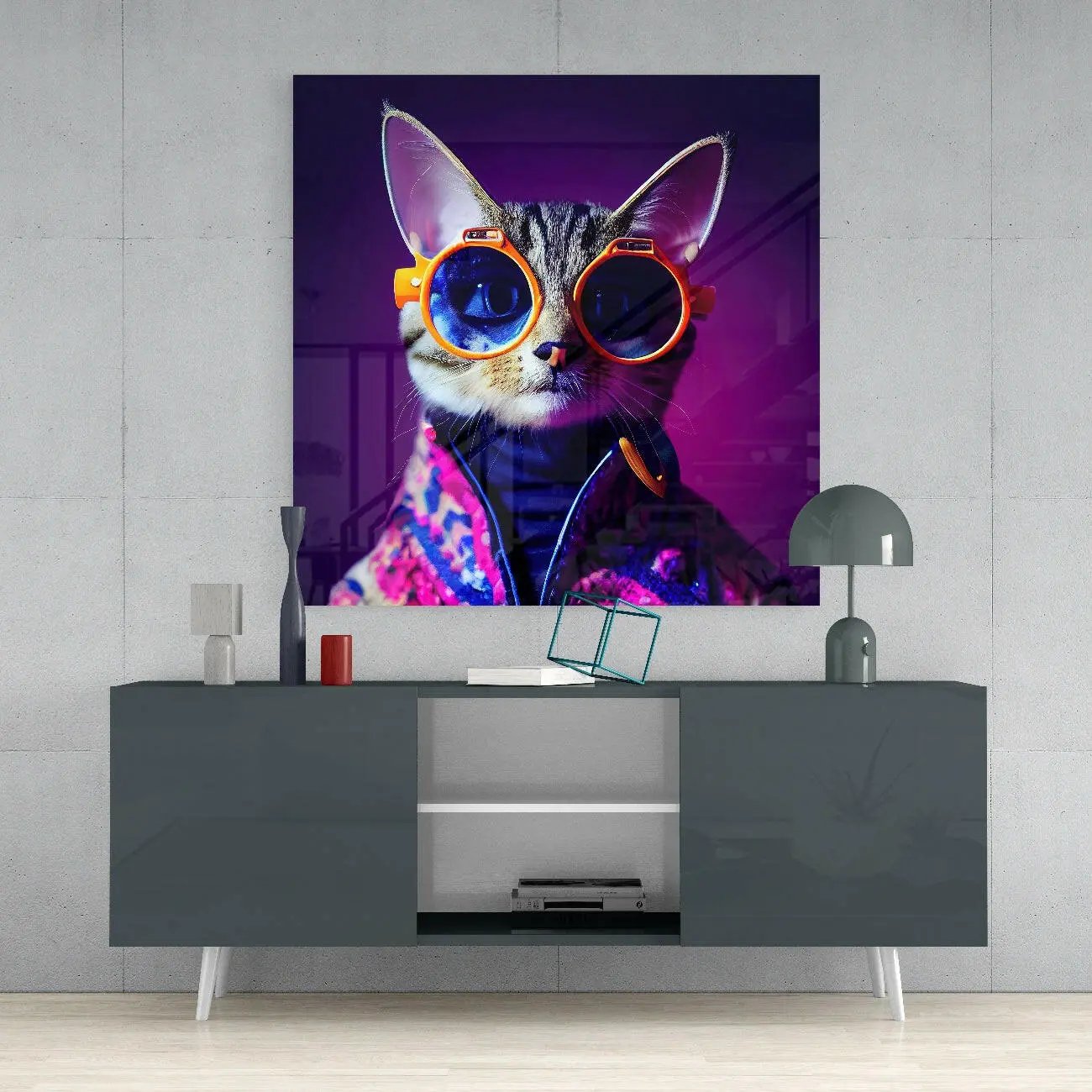 Curious Cat Glass Wall Art  || Designers Collection