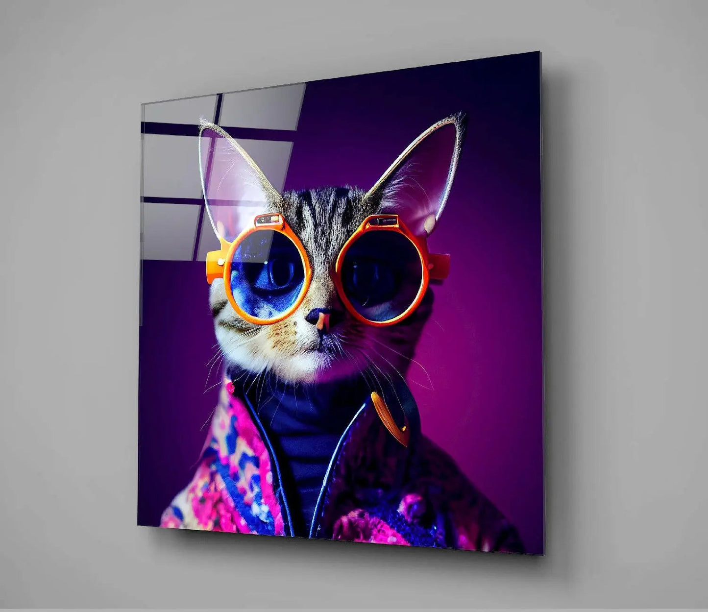 Curious Cat Glass Wall Art  || Designers Collection