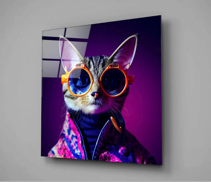 Curious Cat Glass Wall Art  || Designers Collection