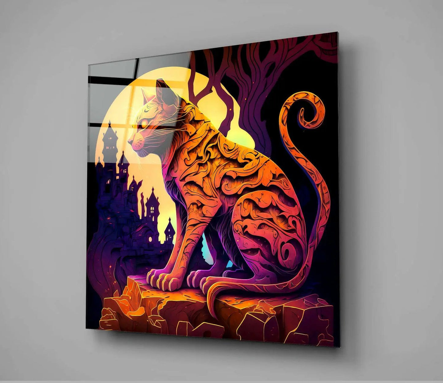 Ancient Cat Glass Wall Art  || Designers Collection