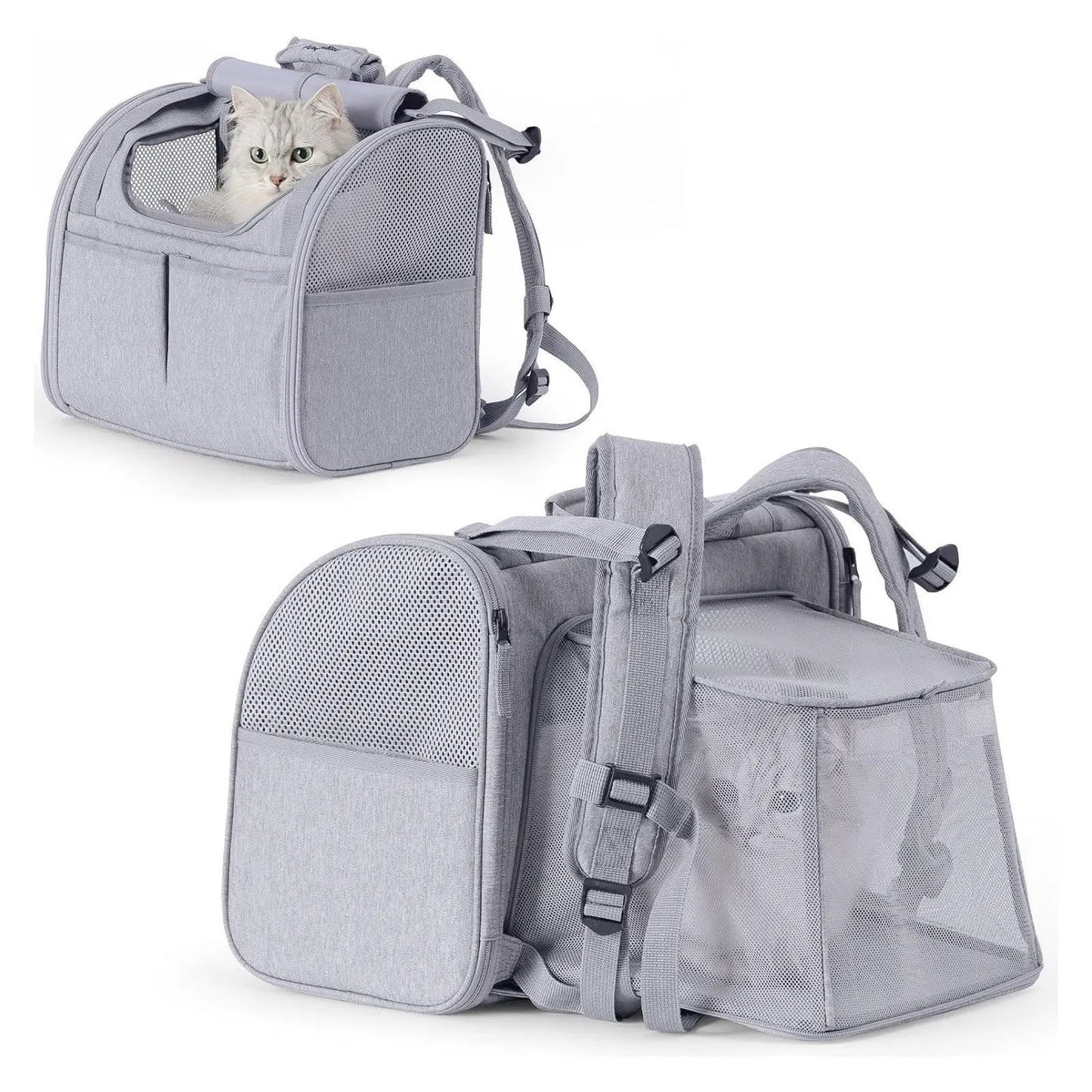NNEDSZ Grey Pet Carrier Backpack - Comfortable and Stylish for Cats and Small Dogs