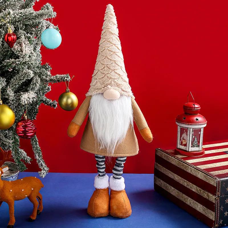 Retractable Leg Christmas Gnome Plush - Adjustable Standing Holiday Decoration(brown)