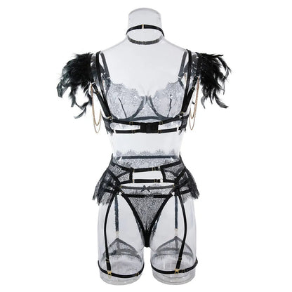 Wholesale Sexy Lace Bra and Panties Set with Feather Details-17