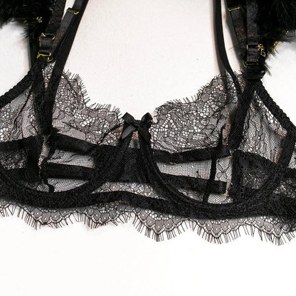 Wholesale Sexy Lace Bra and Panties Set with Feather Details-18