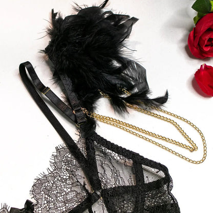 Wholesale Sexy Lace Bra and Panties Set with Feather Details-23
