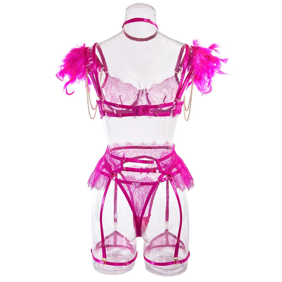 Wholesale Sexy Lace Bra and Panties Set with Feather Details-31