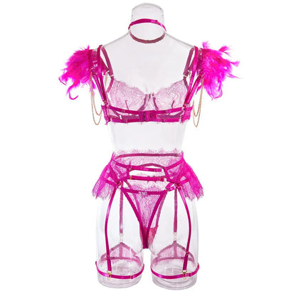 Wholesale Sexy Lace Bra and Panties Set with Feather Details-31