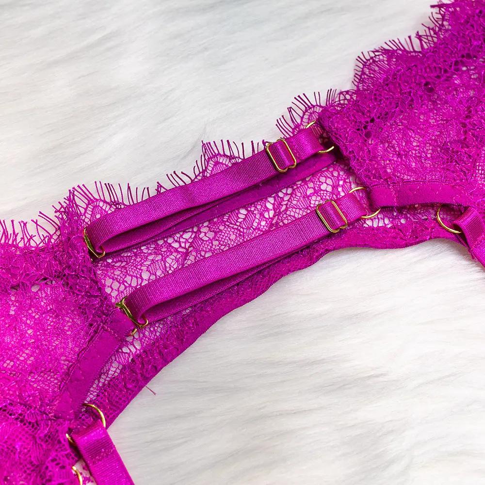 Wholesale Sexy Lace Bra and Panties Set with Feather Details-12