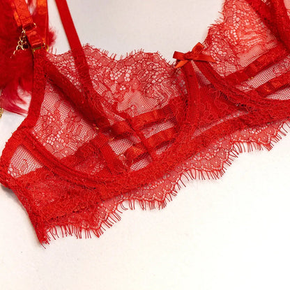 Wholesale Sexy Lace Bra and Panties Set with Feather Details-26