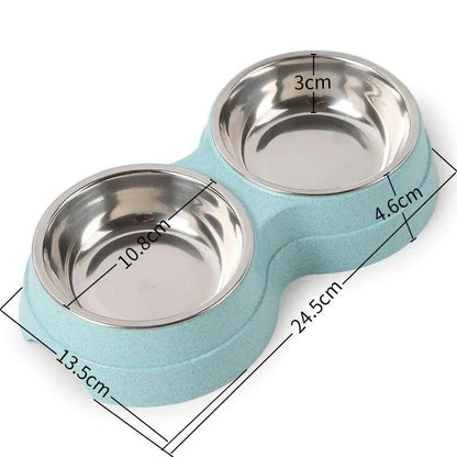 Stylish Stainless Steel Double Pet Feeder - Premium Food And Water Bowls For Cats, Dogs, And Puppies