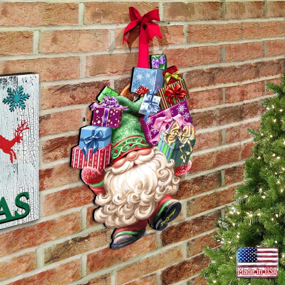 Gift Bag Gnome Wreath Easter Home Decor Large Ornament by D. Gelsinger - Christmas Decor - 8461054H-DG