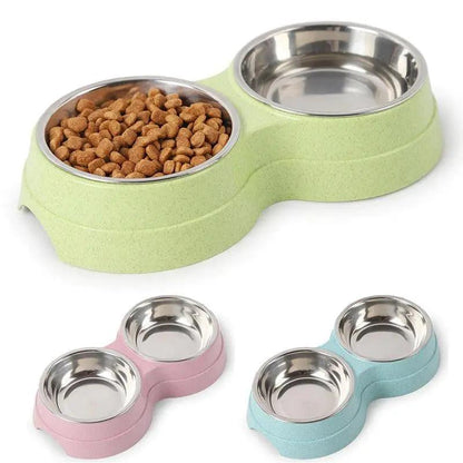 Stylish Stainless Steel Double Pet Feeder - Premium Food And Water Bowls For Cats, Dogs, And Puppies