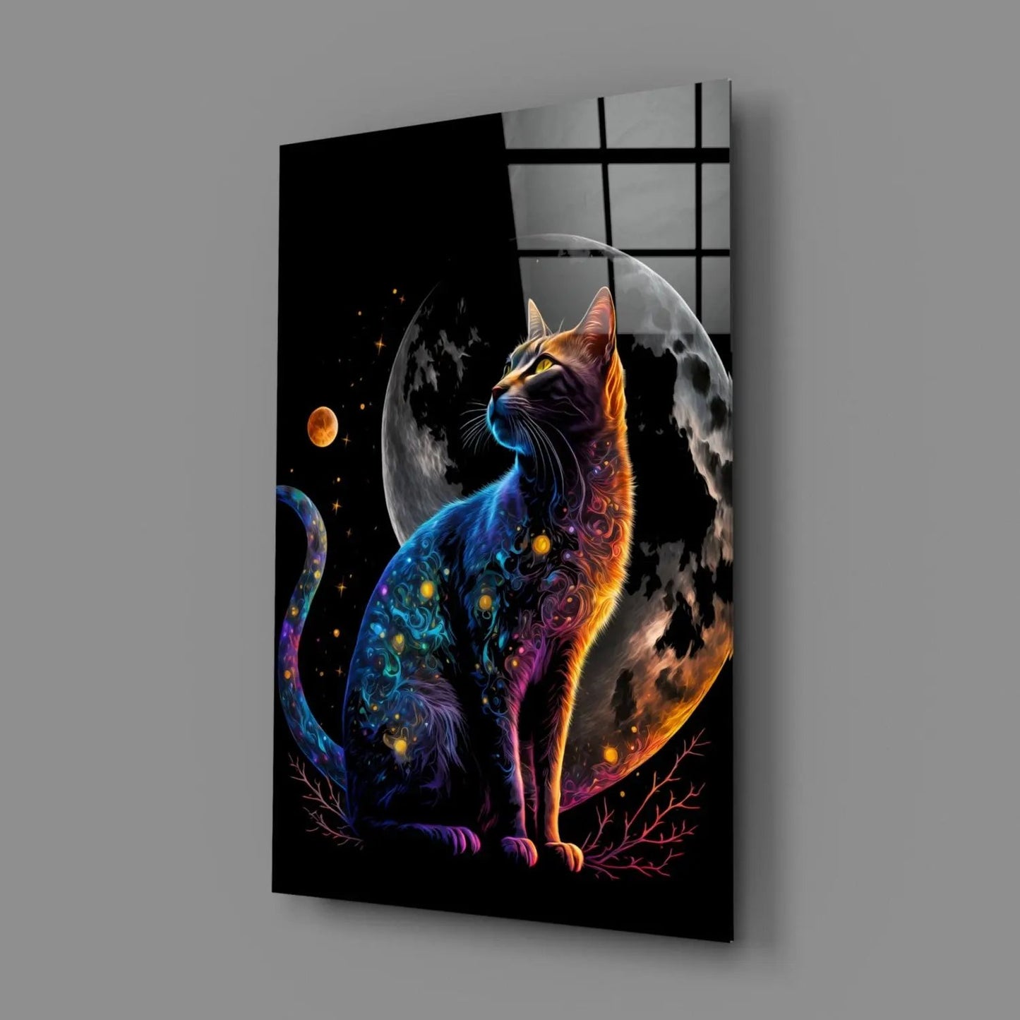 Moon Cat Glass Wall Art  || Designer Collection