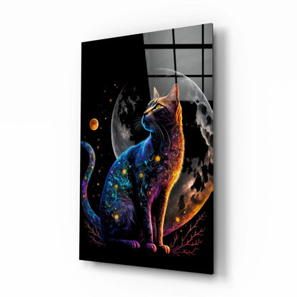 Moon Cat Glass Wall Art  || Designer Collection