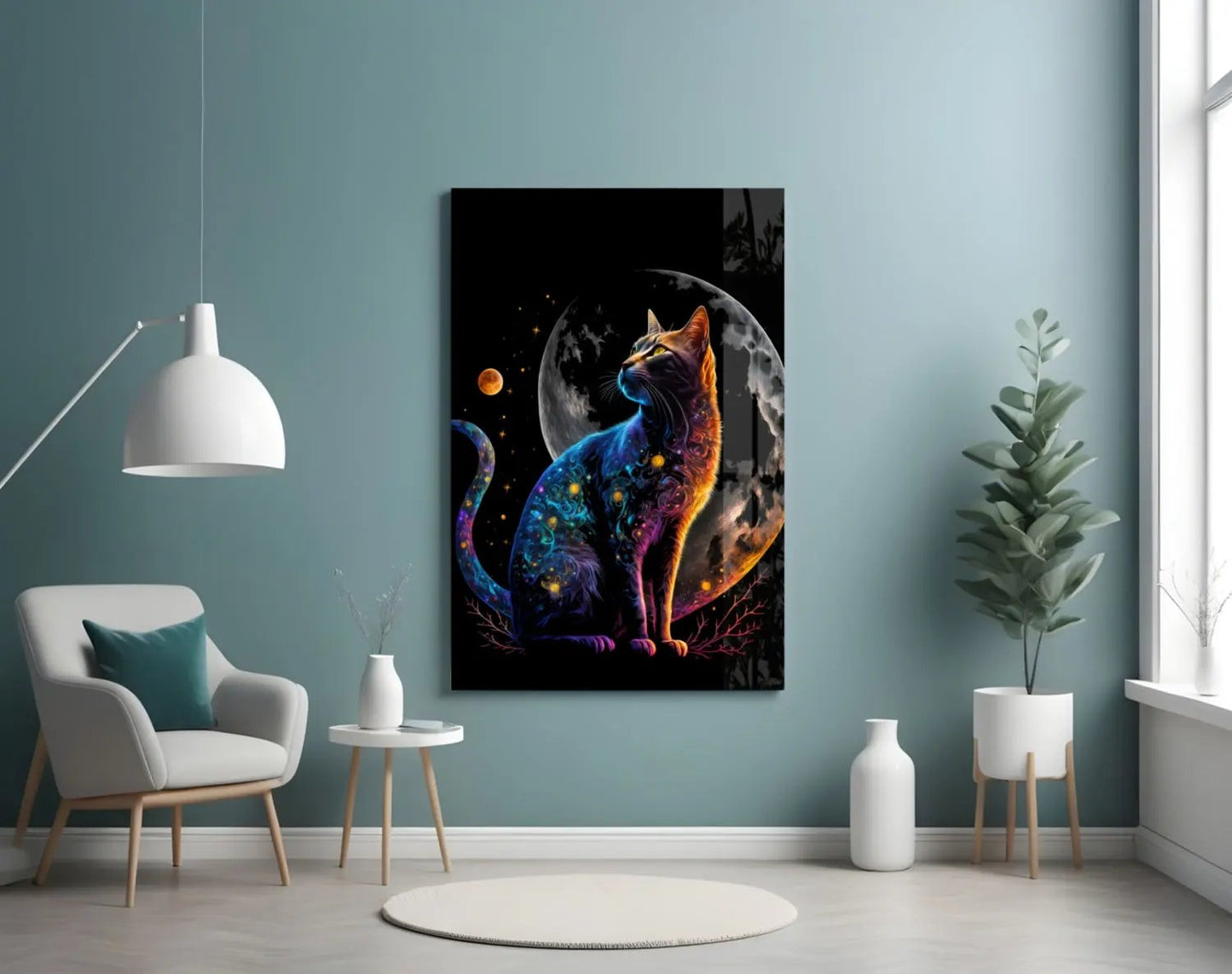 Moon Cat Glass Wall Art  || Designer Collection