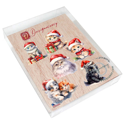 Christmas Cats Decorative Eco Wood Magnets Set of 6 by G. Debrekht - Pets Dog and Cat Decor - 8090016G-S6