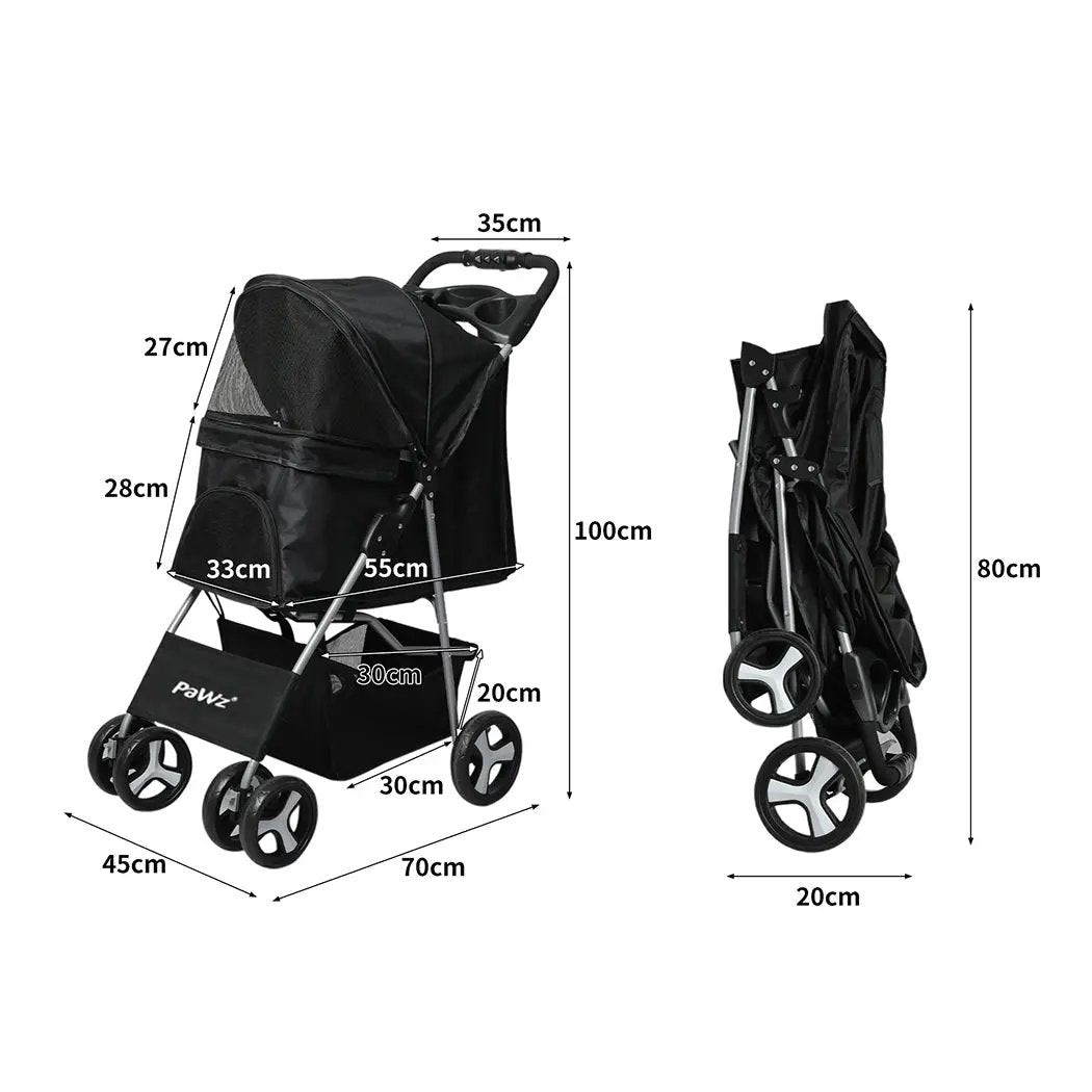 PaWz 4 Wheels Pet Stroller Dog Cat Cage Black