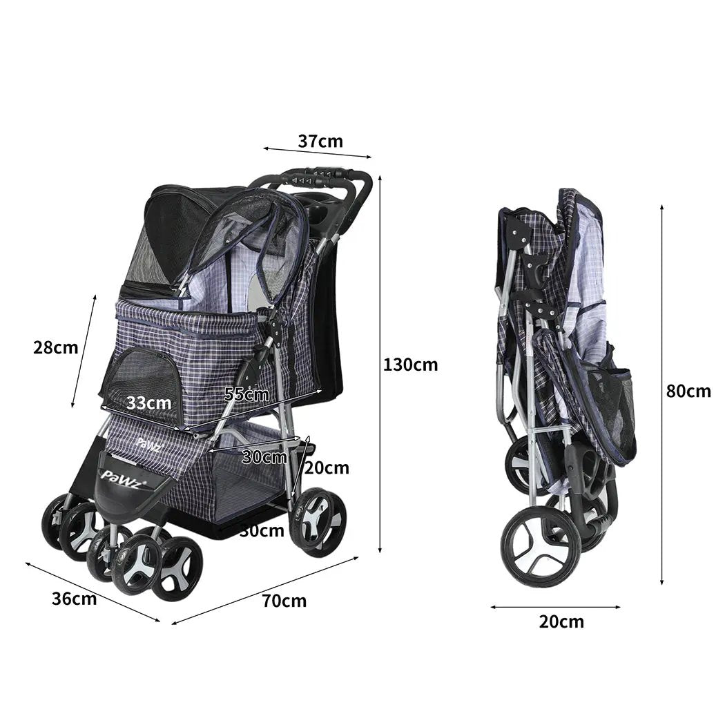 PaWz Large Pet Stroller Dog Cat Carrier Plaid