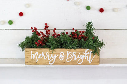Merry + Bright Christmas Centerpiece, Wood Box-0