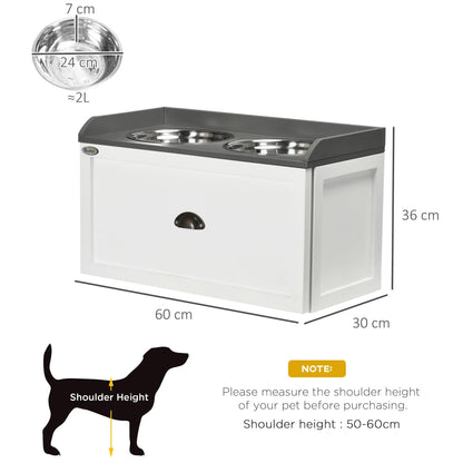 Stainless Steel Raised Dog Bowls with 21L Storage Drawer for Large Dogs and Cats - White
