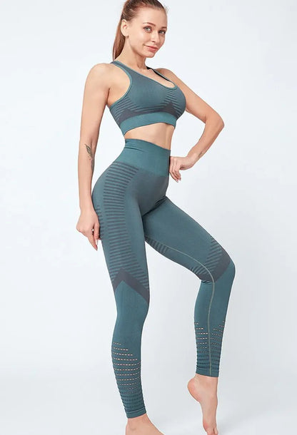 Women Gym Leggings Breathable Stripe Seamless Legging Fitness Sport Pants