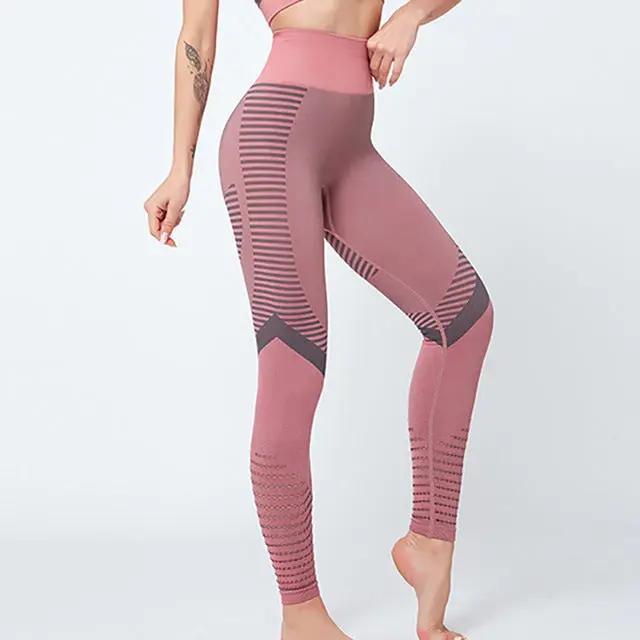 Women Gym Leggings Breathable Stripe Seamless Legging Fitness Sport Pants