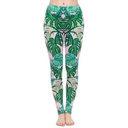 Fashion Women Legging Pink Tropics Printing With Multicolor Pattern Leggins High Elasticity Legins Fitness Pants Leggings