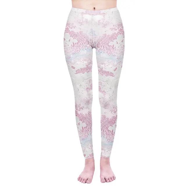 Fashion Women Legging Pink Tropics Printing With Multicolor Pattern Leggins High Elasticity Legins Fitness Pants Leggings