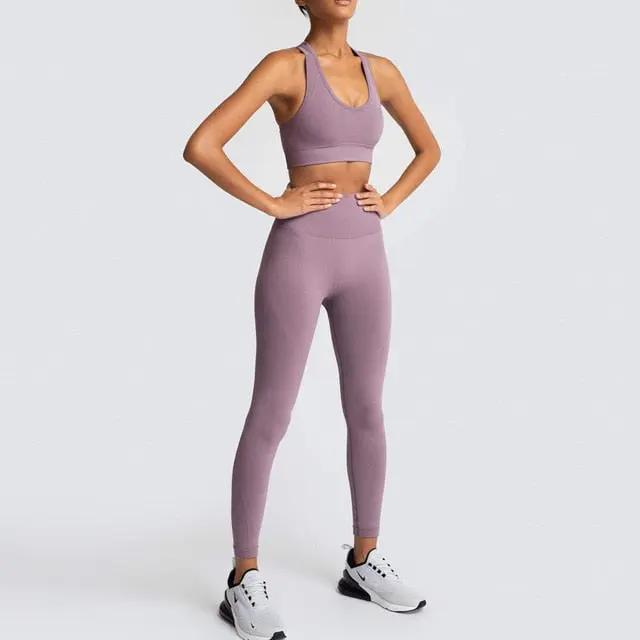 Seamless Gym Set Nylon Woman Sportswear 2 Piece Exercise Leggings Padded Sports Bras Women Fitness Wear Yoga Sets Sports Suits