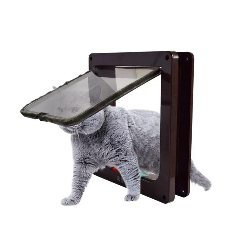 4 Way Lockable Cat Flap Door  Lock Security Flap Door for Dog Cat Kitten Small Pet Gate Door Kit Cat Dog Cat Door